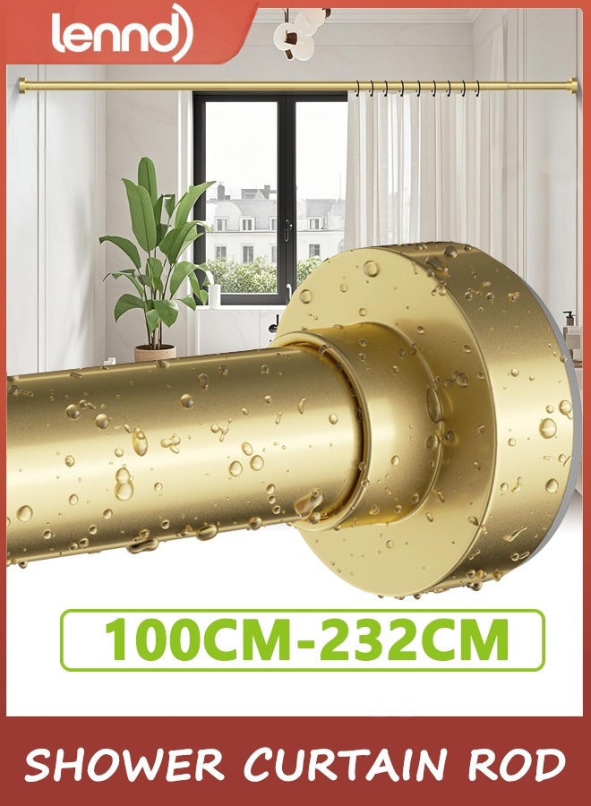 LENND Gold Shower Curtain Rod 1m-2.32m Never Rust Adjustable Shower Rod Spring Tension Non Slip No Drilling Shower Rods for Bathroom Garland Window - Image 1