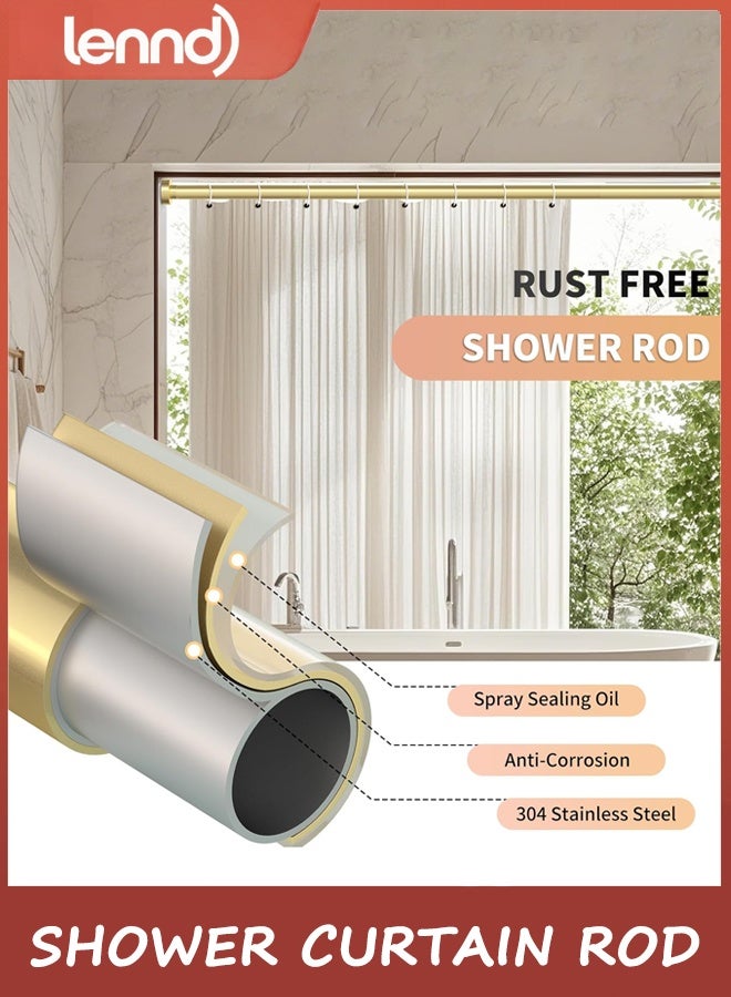 LENND Gold Shower Curtain Rod 1m-2.32m Never Rust Adjustable Shower Rod Spring Tension Non Slip No Drilling Shower Rods for Bathroom Garland Window - Image 3