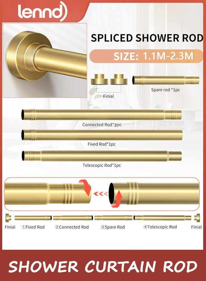 LENND Gold Shower Curtain Rod 1m-2.32m Never Rust Adjustable Shower Rod Spring Tension Non Slip No Drilling Shower Rods for Bathroom Garland Window - Image 5