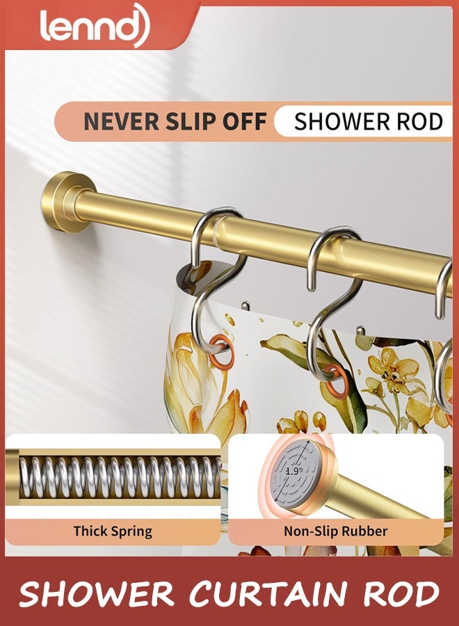 LENND Gold Shower Curtain Rod 1m-2.32m Never Rust Adjustable Shower Rod Spring Tension Non Slip No Drilling Shower Rods for Bathroom Garland Window - Image 2