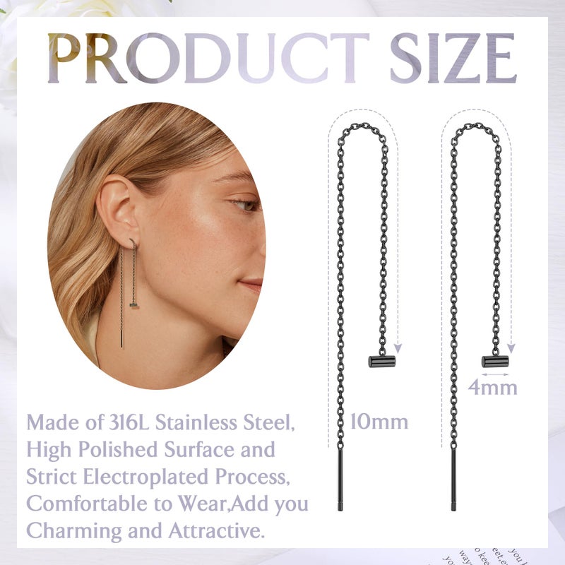 ORAZIO 6 Pairs Stainless Steel Chain Tassel Earrings for Women Lightweight Wave Threader Ball Dangle Drop Minimalist Chain Earrings Set Black Plated - Image 2