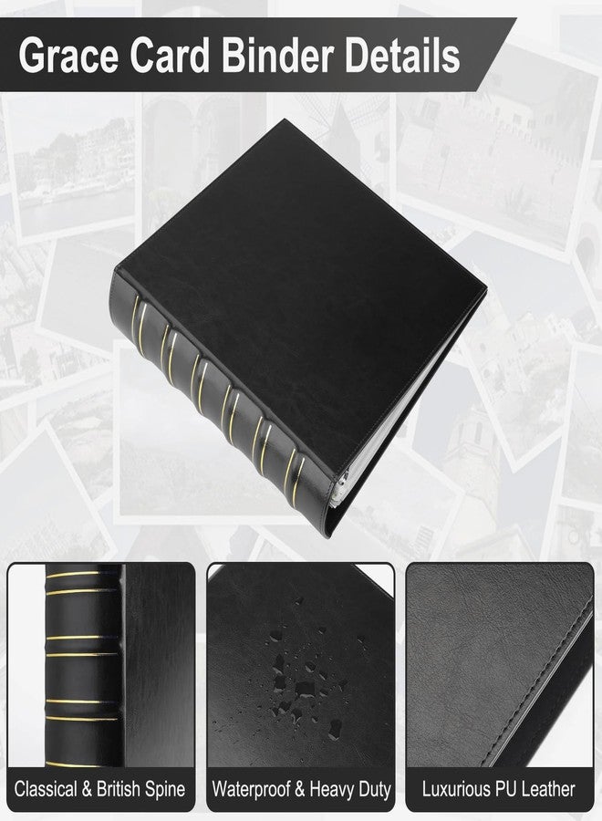 LETVPVOW Vintage Hardback 3 Ring Binder 2 Inch, Professional Leather Binders 2 Inch D Ring, Holds 400 Sheets Capacity - Black - Image 4