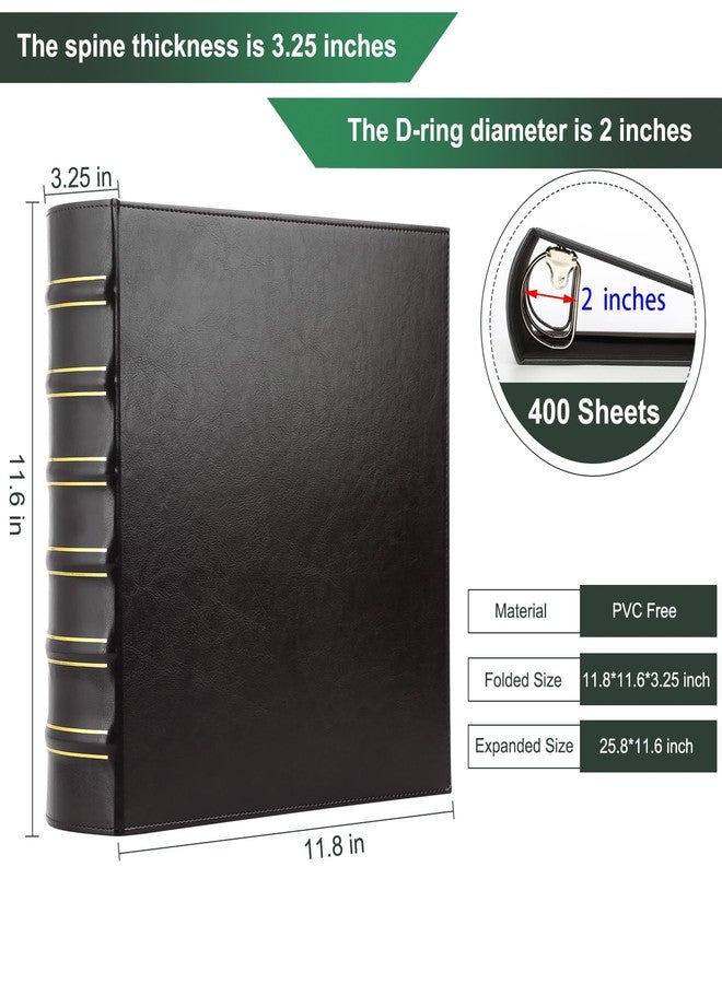 LETVPVOW Vintage Hardback 3 Ring Binder 2 Inch, Professional Leather Binders 2 Inch D Ring, Holds 400 Sheets Capacity - Black - Image 2