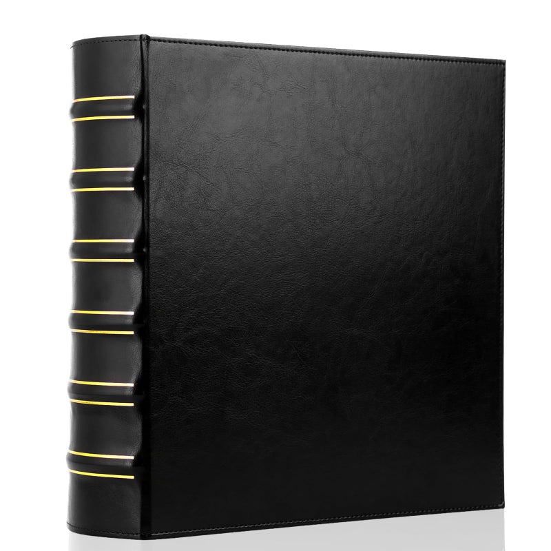LETVPVOW Vintage Hardback 3 Ring Binder 2 Inch, Professional Leather Binders 2 Inch D Ring, Holds 400 Sheets Capacity - Black - Image 1