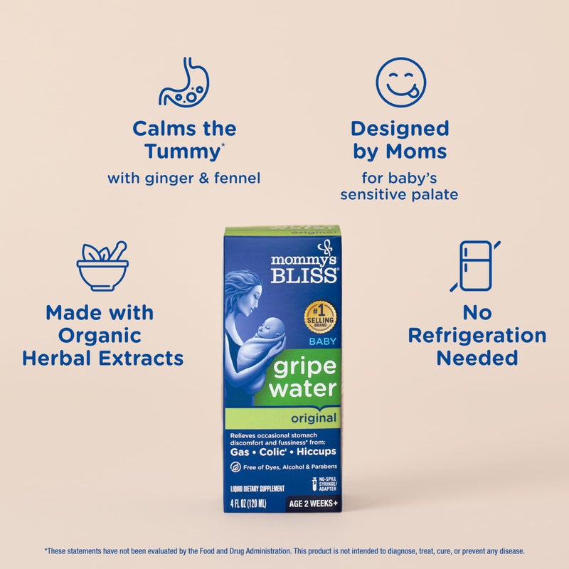 ماما بليس Gripe Water Original, Infant Gas  Colic Relief, Gentle  Safe, 2 Weeks+, 4 Fl Oz (Pack of 1) - Image 4