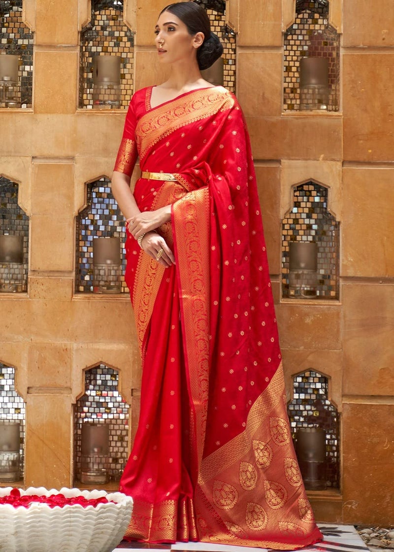 SGF11 Women's Kanjivaram Soft Silk Saree With Unstitched Blouse Piece (Red) - Image 2
