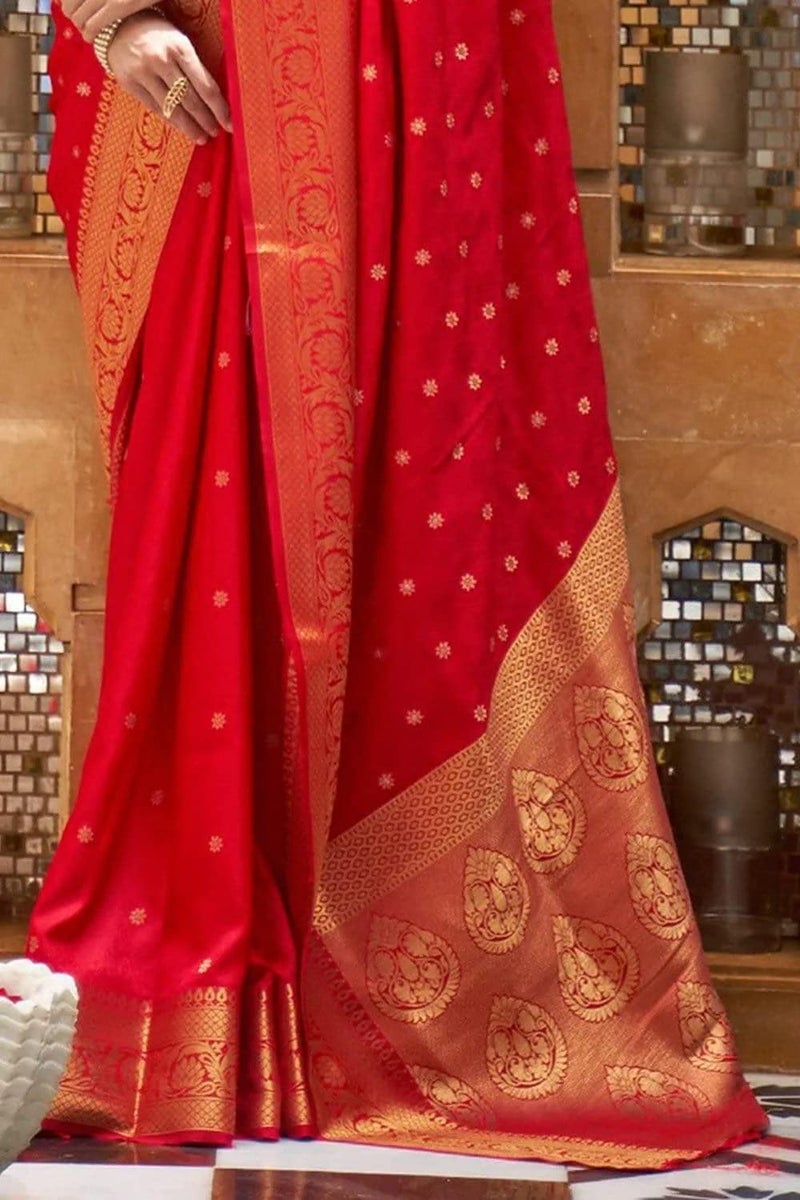 SGF11 Women's Kanjivaram Soft Silk Saree With Unstitched Blouse Piece (Red) - Image 5