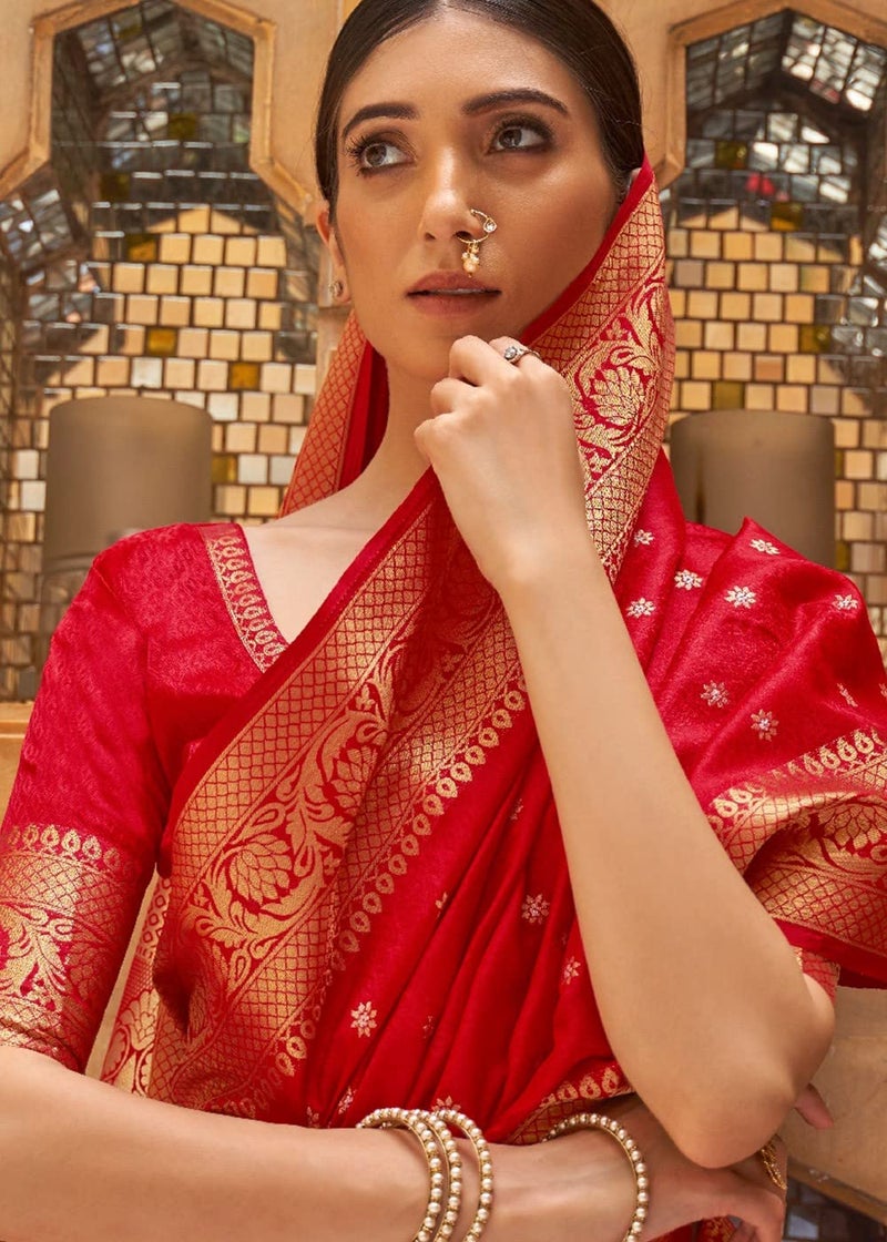 SGF11 Women's Kanjivaram Soft Silk Saree With Unstitched Blouse Piece (Red) - Image 3