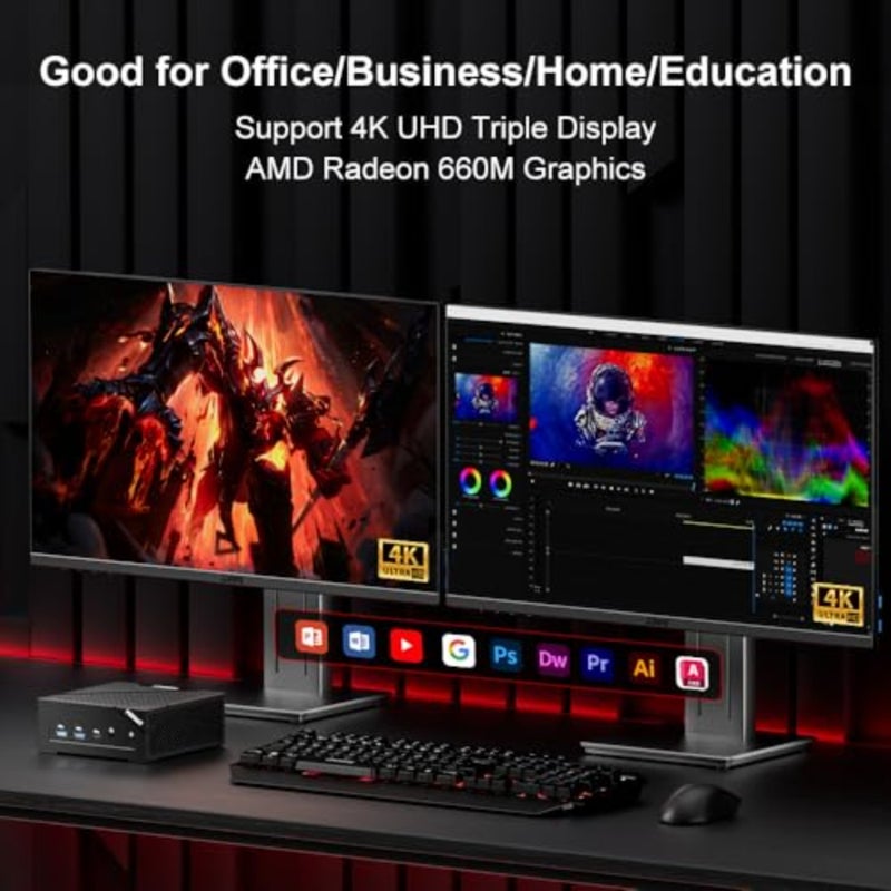 AM02 Mini PC AMD Ryzen 5 6600H Beat to Core i5-13420H + AMD Radeon 660M (حتى 4.5 جيجا هرتز/6H12T)، 16 جيجا LPDDR5 512 جيجا SSD، كمبيوتر مكتبي صغير الحجم ثلاثي العرض للأعمال والمنزل - Image 3