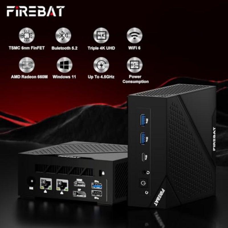 AM02 Mini PC AMD Ryzen 5 6600H Beat to Core i5-13420H + AMD Radeon 660M (حتى 4.5 جيجا هرتز/6H12T)، 16 جيجا LPDDR5 512 جيجا SSD، كمبيوتر مكتبي صغير الحجم ثلاثي العرض للأعمال والمنزل - Image 2