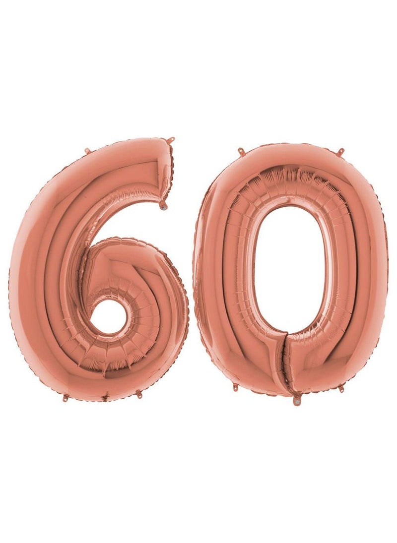 60-Years Birthday Anniversary Number Foil Balloons Set Rose Gold 100cm