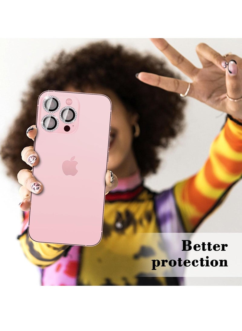 Raxoom "Pink Diamond Camera Lens Protector for iPhone 16 Pro/16 Pro Max â€“ Bling Tempered Glass Cover with Automatic Alignment Metal Rings and Glitter Film Stickers" - Image 5