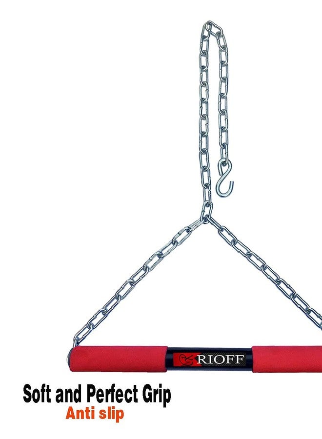 قضيب تعليق Rioff® لزيادة ارتفاع قضيب السحب لأعلى، قضيب تعليق لتمارين الذقن للاستخدام المنزلي/الصالة الرياضية للرجال والأطفال والأولاد والبالغين، مزود بسلسلة ثقيلة وقفازات رفع الأثقال (5 أقدام). - Image 4