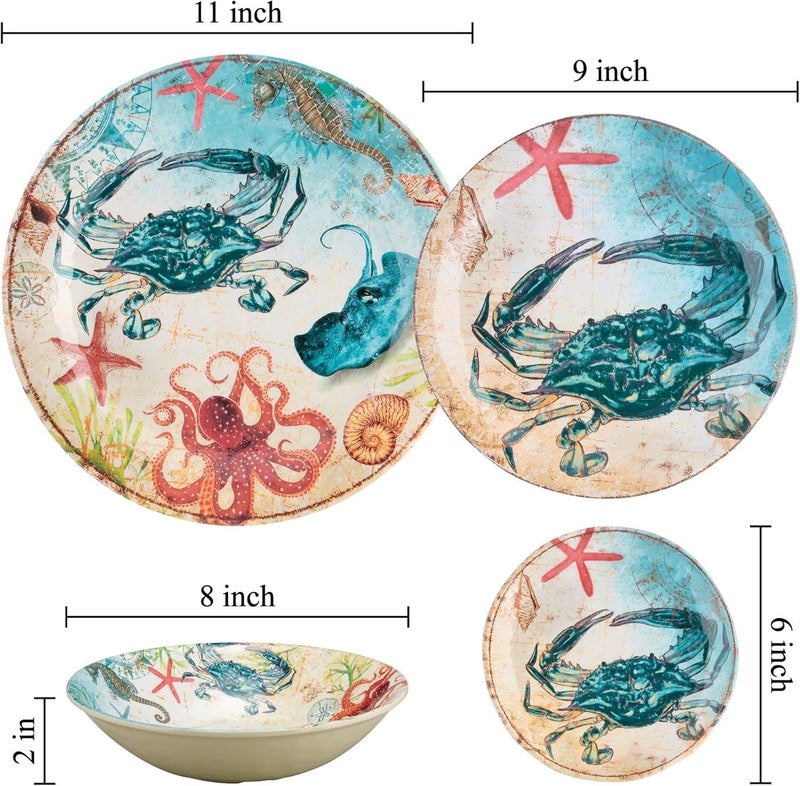 UP UPware Sea Turtle Melamine Round Dessert Plates Small Serving Plates for Appetizer Snacks and Side Dishes Multicolor 6 Inch Set of 4 - Image 4