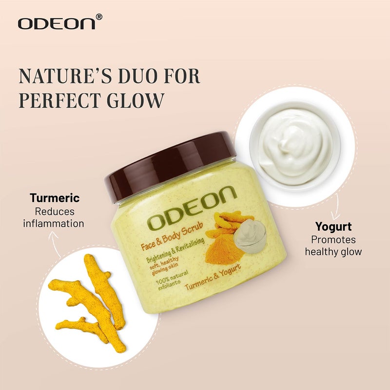ODEON Turmeric Yogurt Body Scrub 300ml Face Scrub for Acne Prone Skin Gentle Exfoliating Scrub Reduce Dark Spots Face Scrub for Natural Skin Brightness Revitalization - Image 4