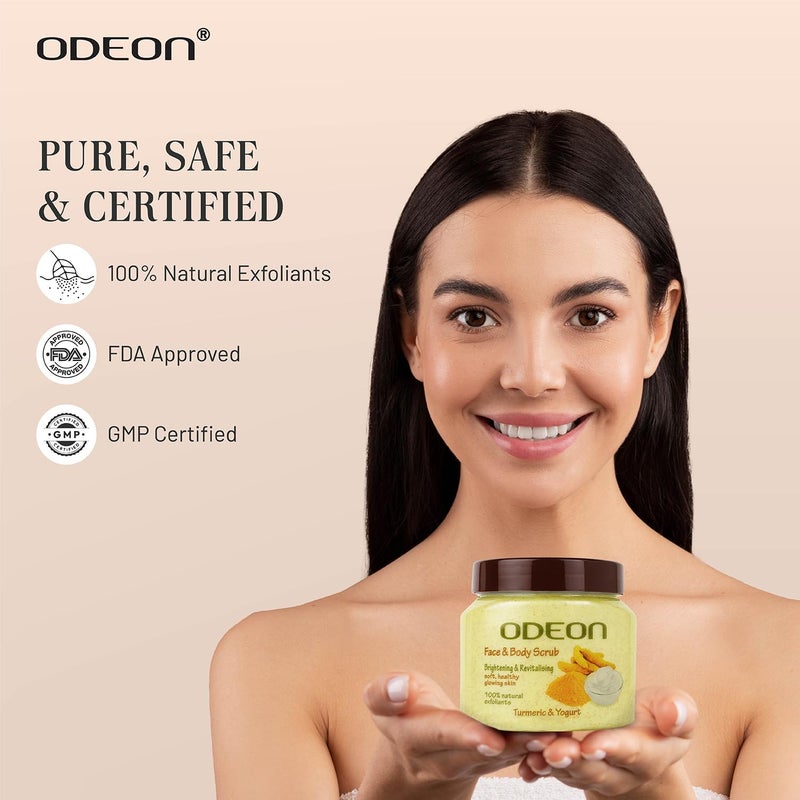 ODEON Turmeric Yogurt Body Scrub 300ml Face Scrub for Acne Prone Skin Gentle Exfoliating Scrub Reduce Dark Spots Face Scrub for Natural Skin Brightness Revitalization - Image 5