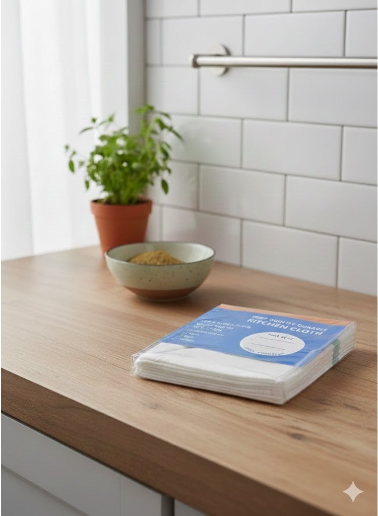 مانترا مناشف مطبخ قطنية 100%، مخططة باللون الأزرق المخضر، عبوة من 12 قطعة | عالية الامتصاص ومتينة - Image 1