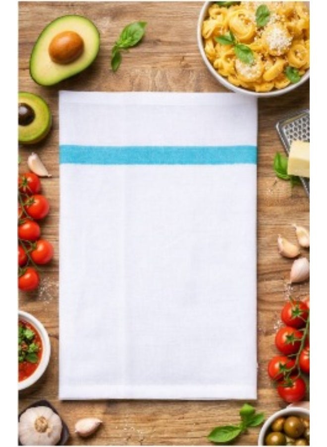 مانترا مناشف مطبخ قطنية 100%، مخططة باللون الأزرق المخضر، عبوة من 12 قطعة | عالية الامتصاص ومتينة - Image 3