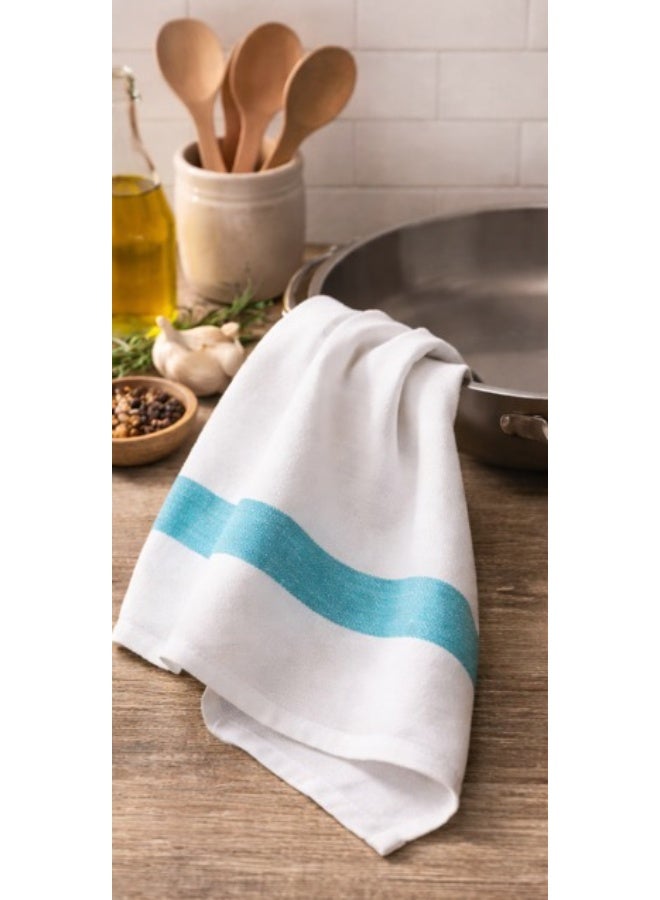 مانترا مناشف مطبخ قطنية 100%، مخططة باللون الأزرق المخضر، عبوة من 12 قطعة | عالية الامتصاص ومتينة - Image 2