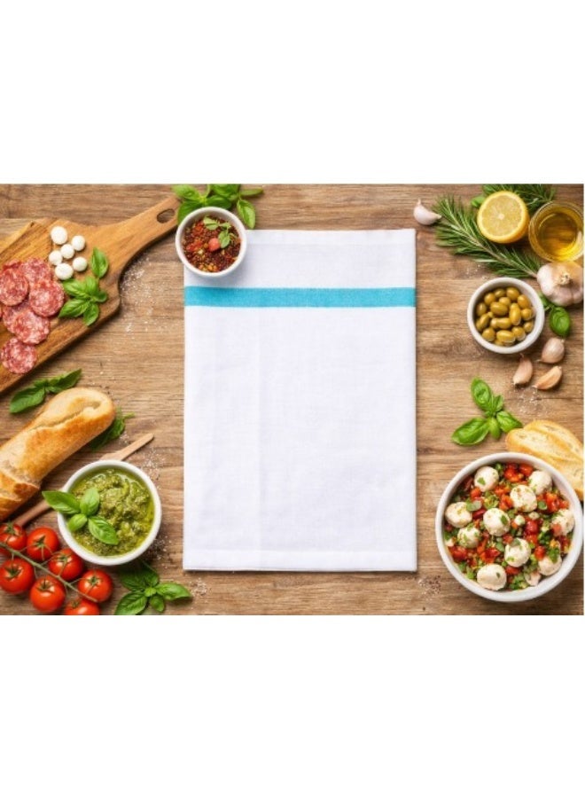 مانترا مناشف مطبخ قطنية 100%، مخططة باللون الأزرق المخضر، عبوة من 12 قطعة | عالية الامتصاص ومتينة - Image 4