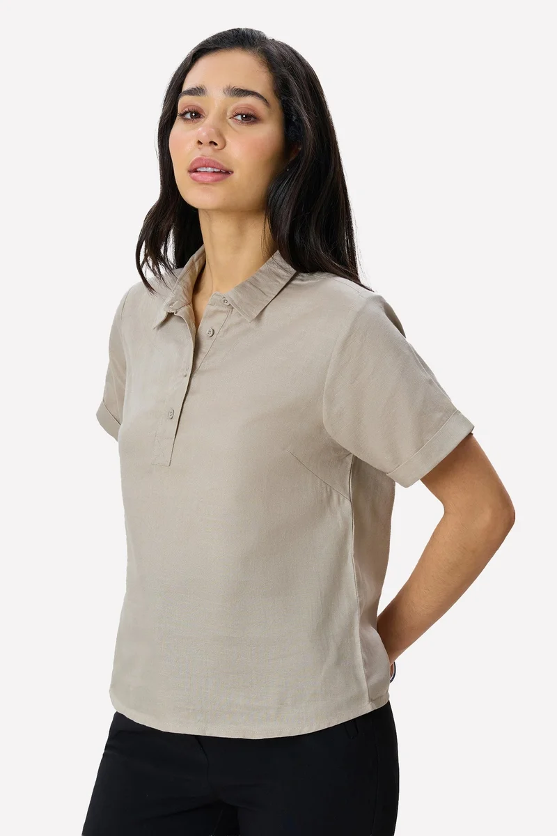 Virgio  Solid Cotton Rolled-Up Sleeve Shirt for Women for Women | Best Price UAE