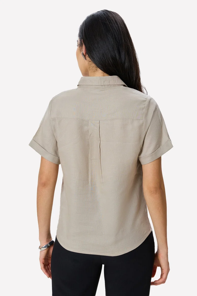 Virgio  Solid Cotton Rolled-Up Sleeve Shirt for Women for Women | Best Price UAE