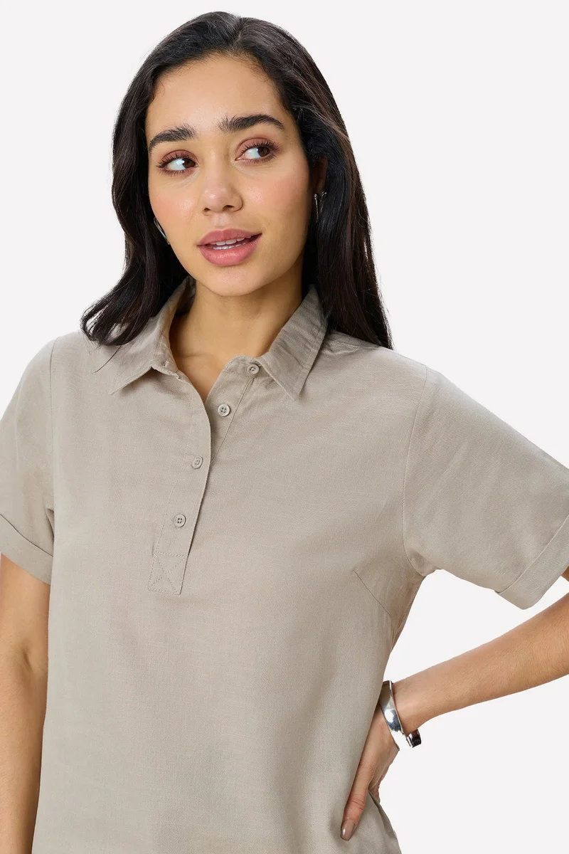 Virgio  Solid Cotton Rolled-Up Sleeve Shirt for Women for Women | Best Price UAE