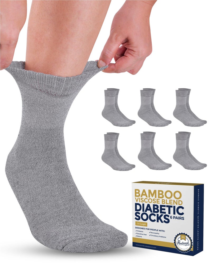 Pembrook Bamboo Viscose Diabetic Socks for Women Men 6 Pairs Ankle Socks for Swollen Feet Neuropathy Socks Moisture Wicking Ankle Neuropathy Socks for Men Mens Diabetic Socks Gray