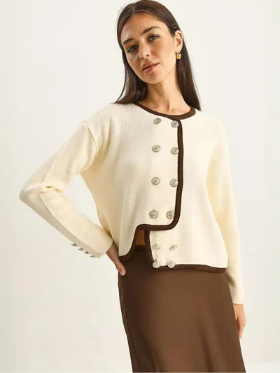 Bianco Lucci LUCCI Ribbed Knit Button-Up Cardigan