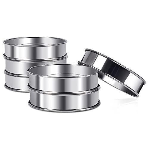 ARRITZ 4inch English Muffin Rings, 6pcs Double Rolled Stainless Steel Crumpet Tart Rings for Baking - Image 1
