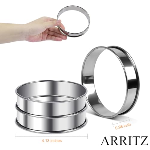 ARRITZ 4inch English Muffin Rings, 6pcs Double Rolled Stainless Steel Crumpet Tart Rings for Baking - Image 2
