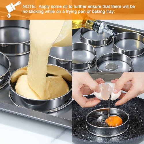 ARRITZ 4inch English Muffin Rings, 6pcs Double Rolled Stainless Steel Crumpet Tart Rings for Baking - Image 5