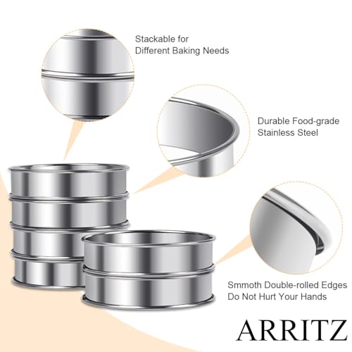 ARRITZ 4inch English Muffin Rings, 6pcs Double Rolled Stainless Steel Crumpet Tart Rings for Baking - Image 4