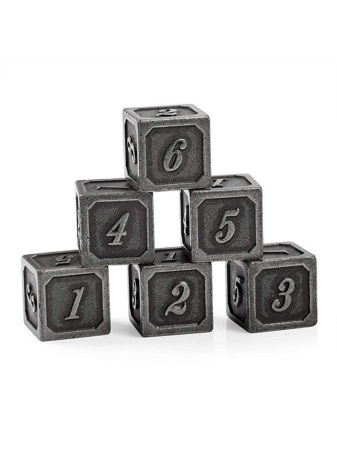 DNDND مجموعة نرد فضي قديم D6 مكونة من 6 قطع سداسية الأوجه نرد معدني صلب مع حقيبة مخملية سوداء مجانية للعبة DnD RPG Pathfinder Shadowrun أو Gurps - Image 2