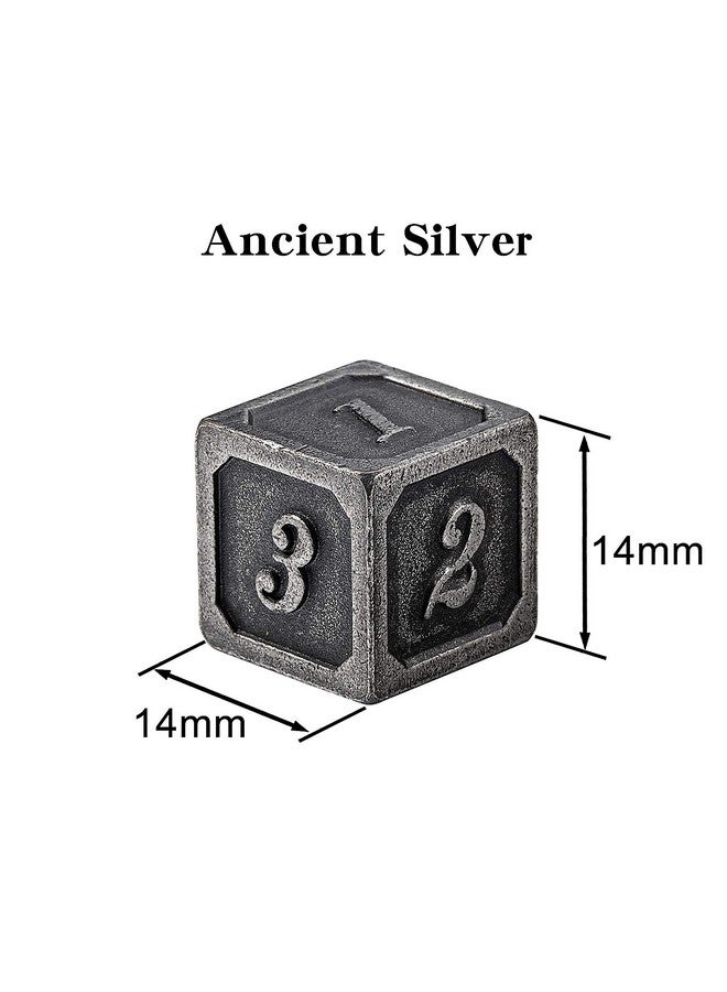 DNDND مجموعة نرد فضي قديم D6 مكونة من 6 قطع سداسية الأوجه نرد معدني صلب مع حقيبة مخملية سوداء مجانية للعبة DnD RPG Pathfinder Shadowrun أو Gurps - Image 3