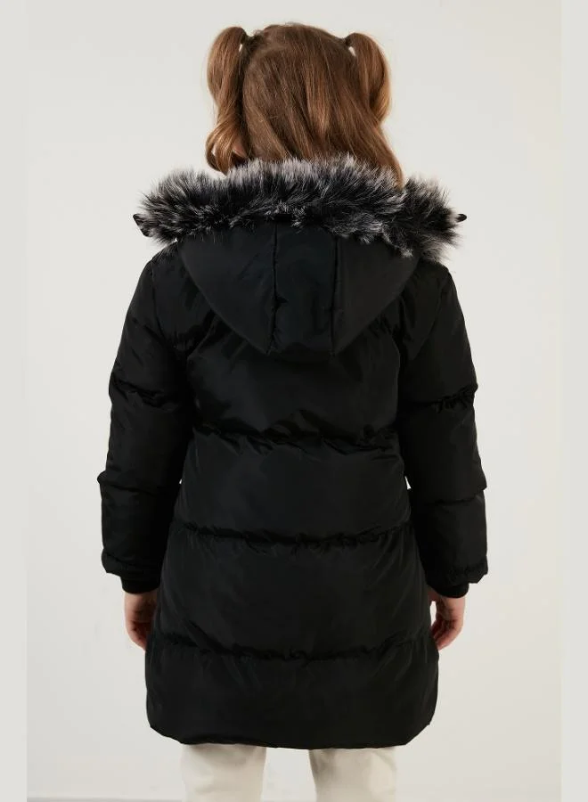 Lela  Lela Plush Lined Faux Fur Collar Detachable Hooded Winter Coat for Girls 5760072 for Women | Best Price UAE