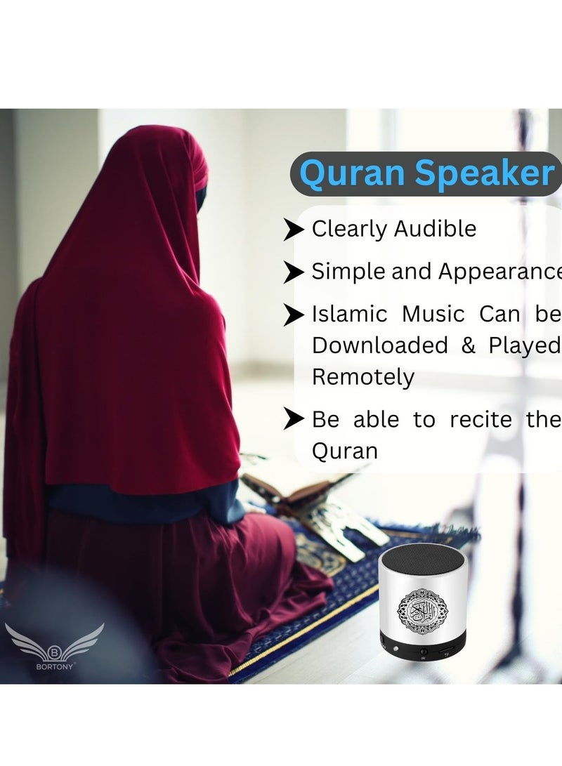 NEW SQ200 Portable Bluetooth Quran Speaker – 8GB MP3 Player with Remote, FM Radio, and Quran Translation (Silver) - Image 2