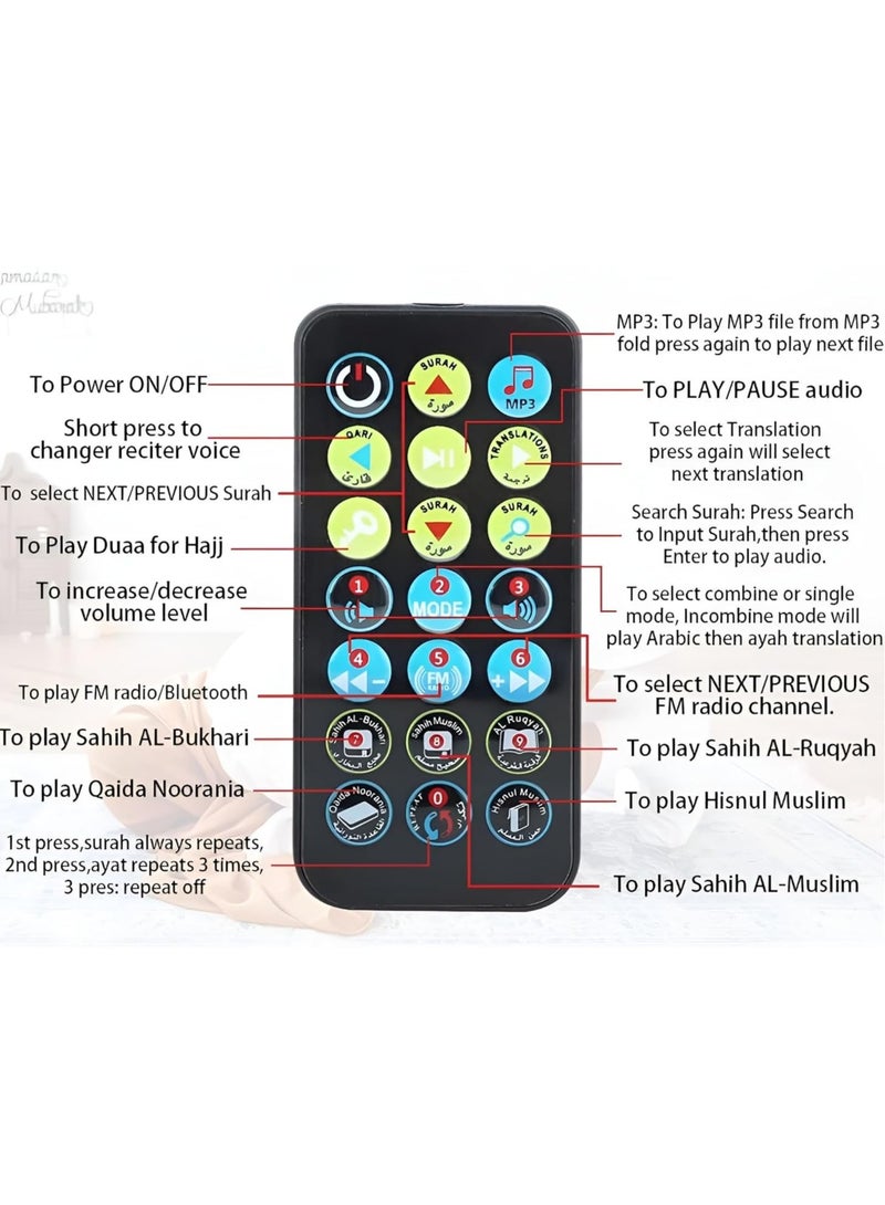 NEW SQ200 Portable Bluetooth Quran Speaker – 8GB MP3 Player with Remote, FM Radio, and Quran Translation (Silver) - Image 4