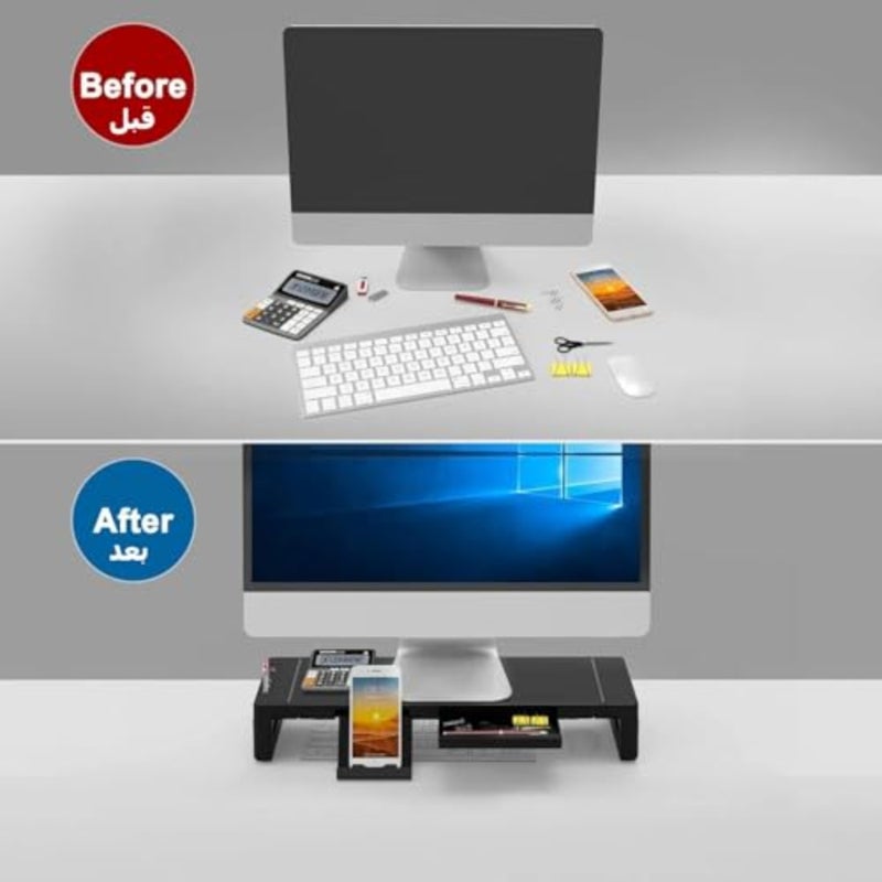 Monitor Stand Riser, Foldable Computer Monitor Stand for Desk with USB 3.0 and Charging Prot, Laptop and Monitor Riser for Desk with Storage Drawer and Tablet Phone Hold - Image 4