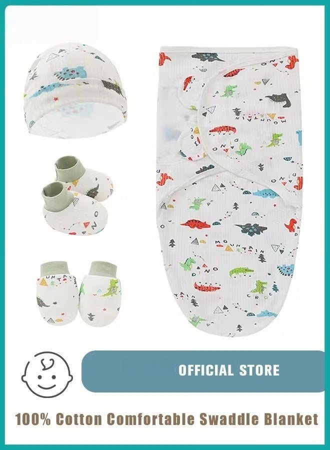 4 PCS Baby Swaddle Blanket Wrap Cap Gloves and Foot Straps Set Newborn Infant Sleep Sack With Caps 100% Breathable Cotton 0-4 Month - Image 1