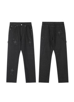 Generic 1 x 5 pcs Broken Planet Embroidered Cross Straight Leg Jeans 8011 Black 