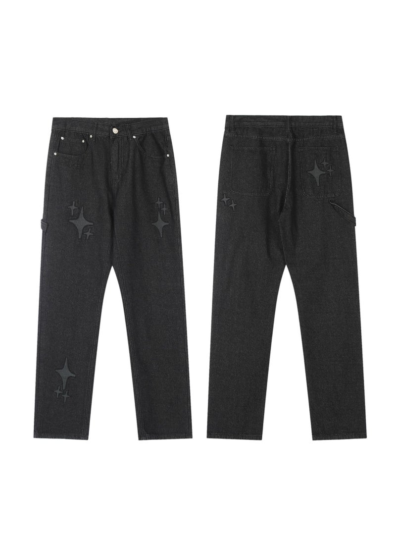 Generic 1 x 5 pcs Broken Planet Embroidered Cross Straight Leg Jeans 8011 Black 