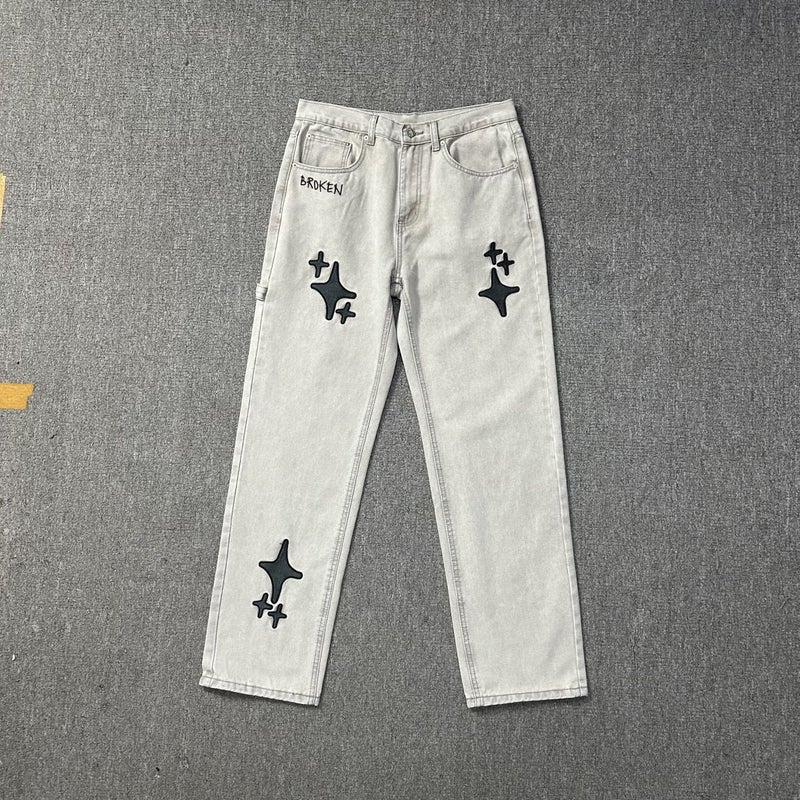 Broken Planet Embroidered Cross Straight Leg Jeans 8011 black