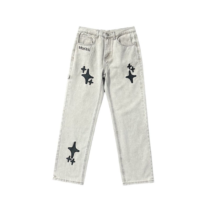 Broken Planet Embroidered Cross Straight Leg Jeans 8011 black