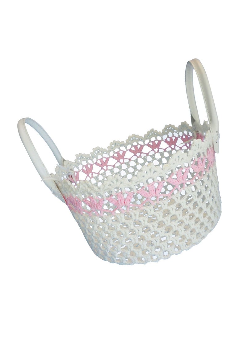 سلة لون أبيض ووردي فاتح من القطن الطبيعي متعددة الاستخدامات قياس 23 في 15 سم - Image 1
