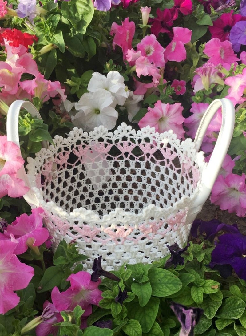 سلة لون أبيض ووردي فاتح من القطن الطبيعي متعددة الاستخدامات قياس 23 في 15 سم - Image 4