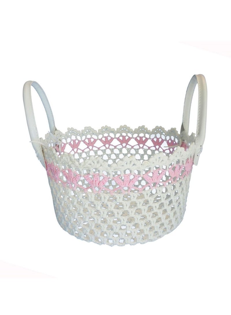 سلة لون أبيض ووردي فاتح من القطن الطبيعي متعددة الاستخدامات قياس 23 في 15 سم - Image 2