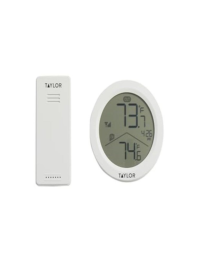 Taylor Digital Wireless Round Indoor Comfort Level Thermometer and Clock, Wireless Remote Sensor, Easy-to-Read Display for Home, Office, Greenhouse, Nursery, and Indoor Areas, LCD, White - Image 1