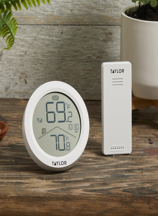 Taylor Digital Wireless Round Indoor Comfort Level Thermometer and Clock, Wireless Remote Sensor, Easy-to-Read Display for Home, Office, Greenhouse, Nursery, and Indoor Areas, LCD, White - Image 3