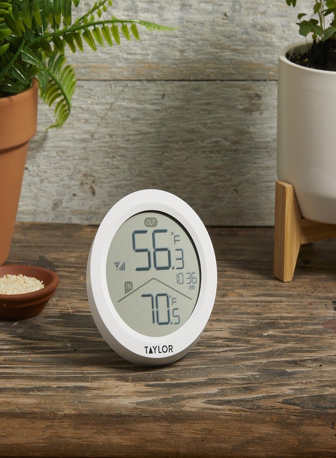 Taylor Digital Wireless Round Indoor Comfort Level Thermometer and Clock, Wireless Remote Sensor, Easy-to-Read Display for Home, Office, Greenhouse, Nursery, and Indoor Areas, LCD, White - Image 2